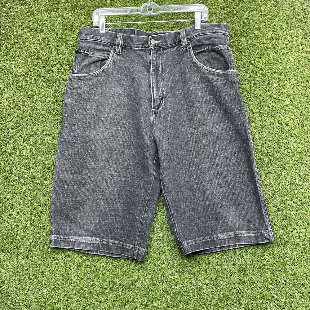 Vintage Y2K Fubu Carpenter Jean Shorts Mens 38 The Collection Baggy Black Denim